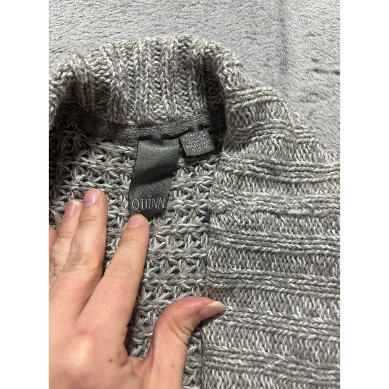 Quinn Open Front Cardigan Womens Medium Gray Chunky Knit Long Sleeve Cozy