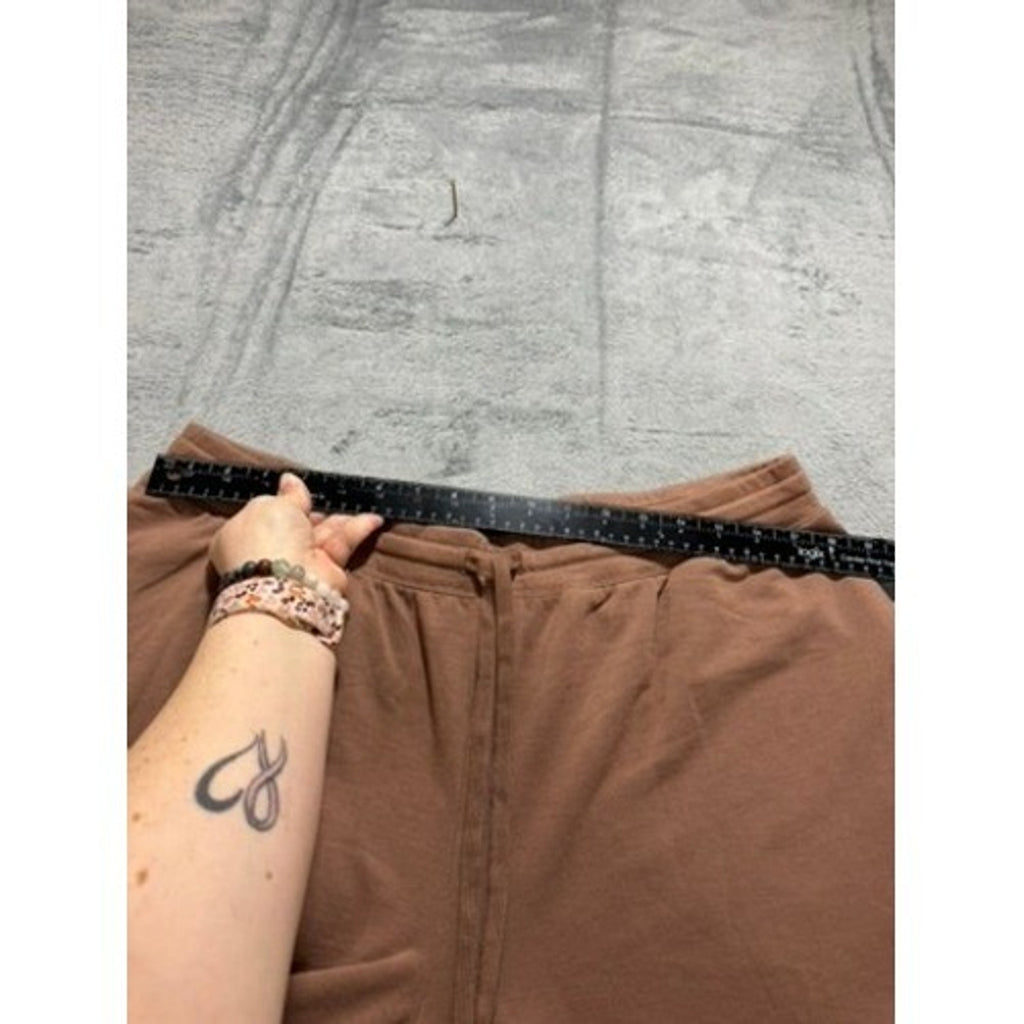 Joyspun Womens XL Brown Wide Leg Lounge Pants Drawstring Pockets Cropped Relaxed