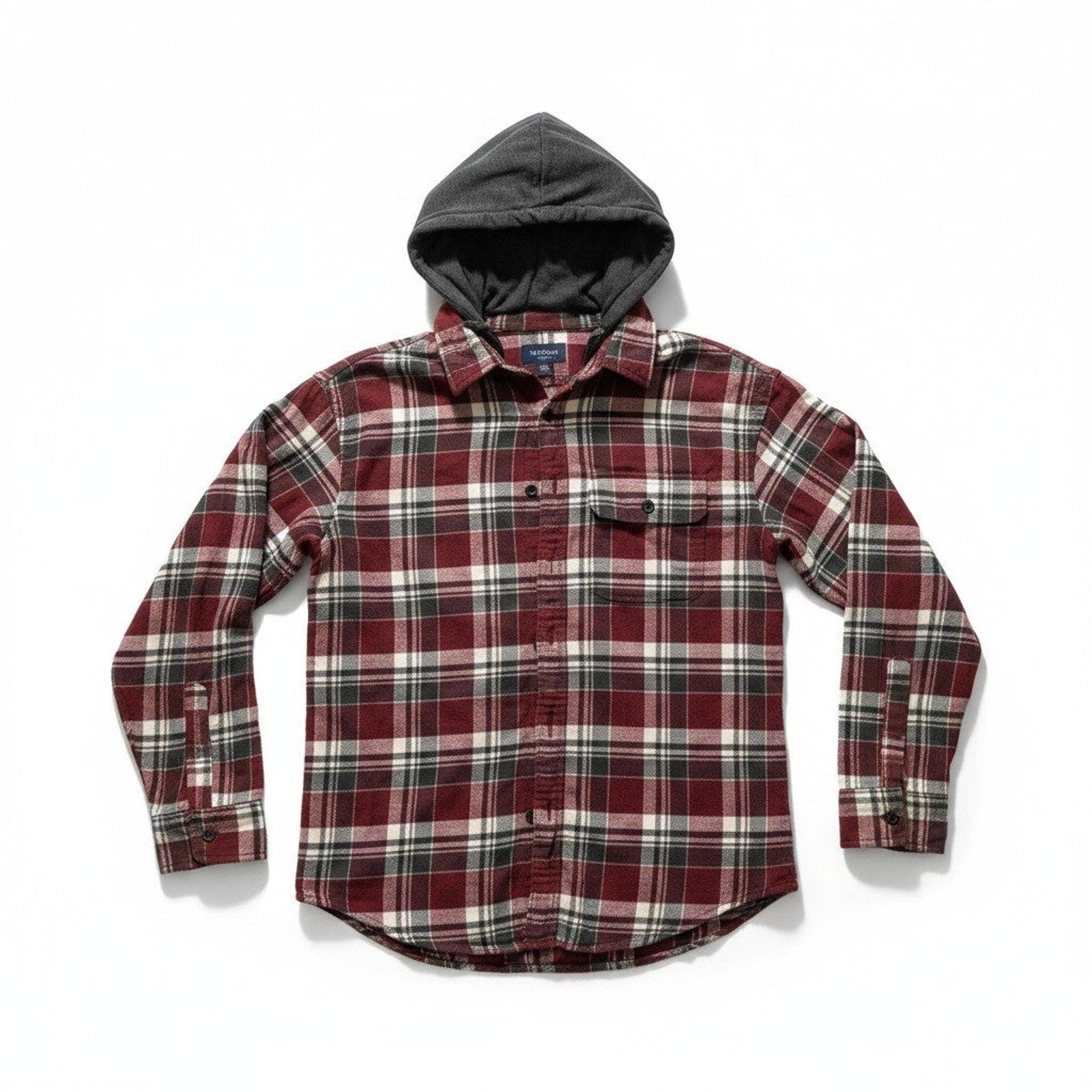 American Eagle M Red Plaid Hooded Flannel Shirt Womens Casual Vintage Style