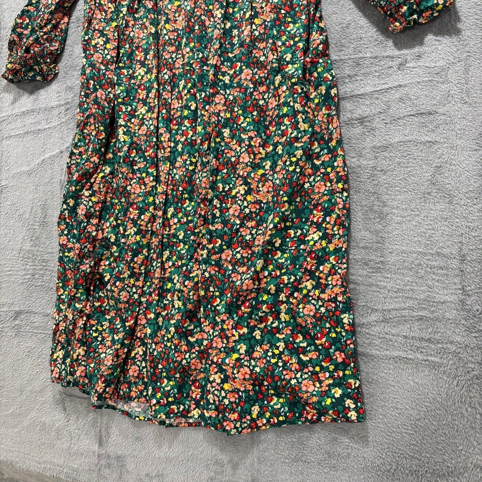 J.Crew Womens XL Green Floral Smocked Re-Imagined Viscose Midi Dress Boho Casual
