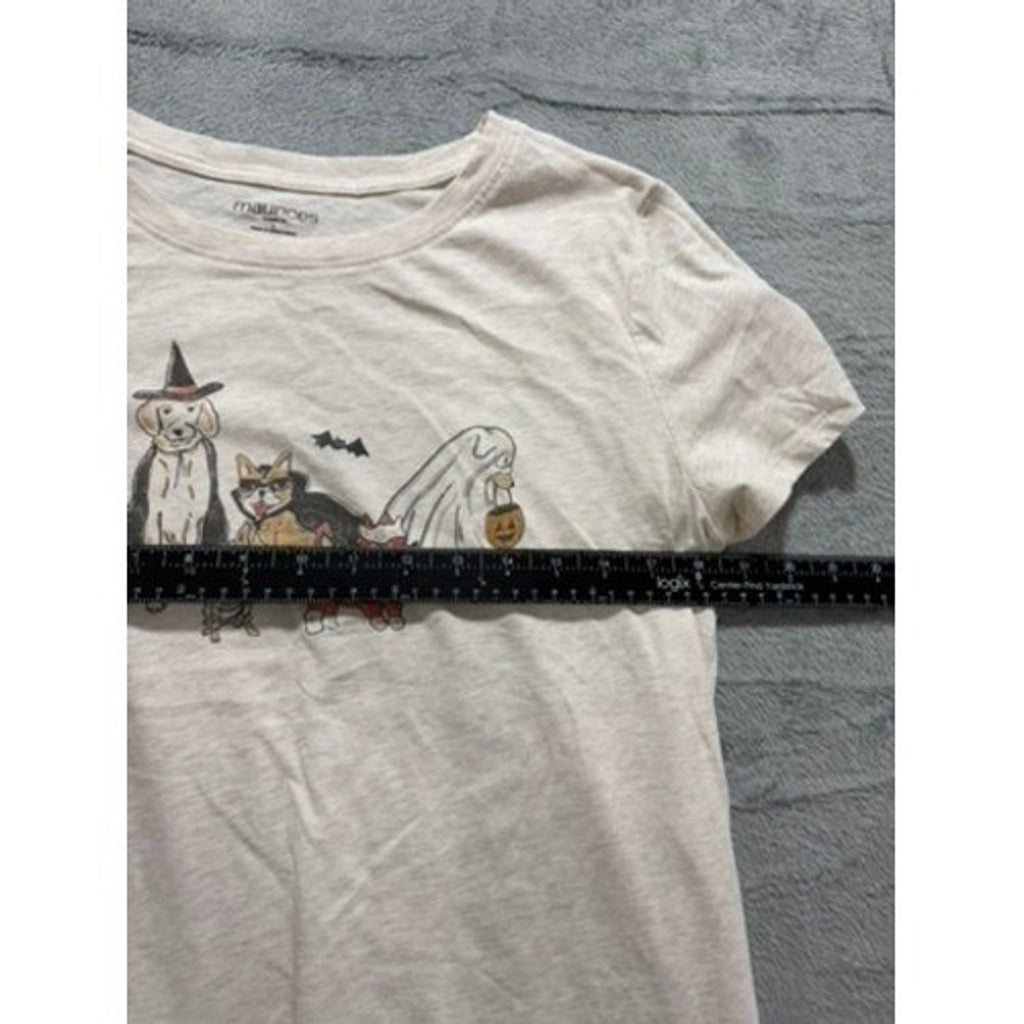 Maurices Womens Halloween Pets Graphic Tee Oatmeal Heather Large Spooky Cats