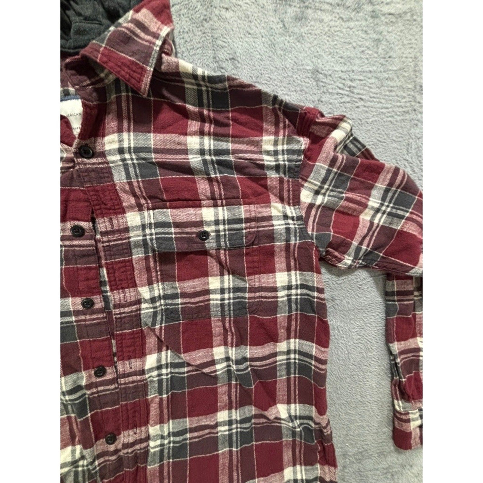 American Eagle M Red Plaid Hooded Flannel Shirt Womens Casual Vintage Style