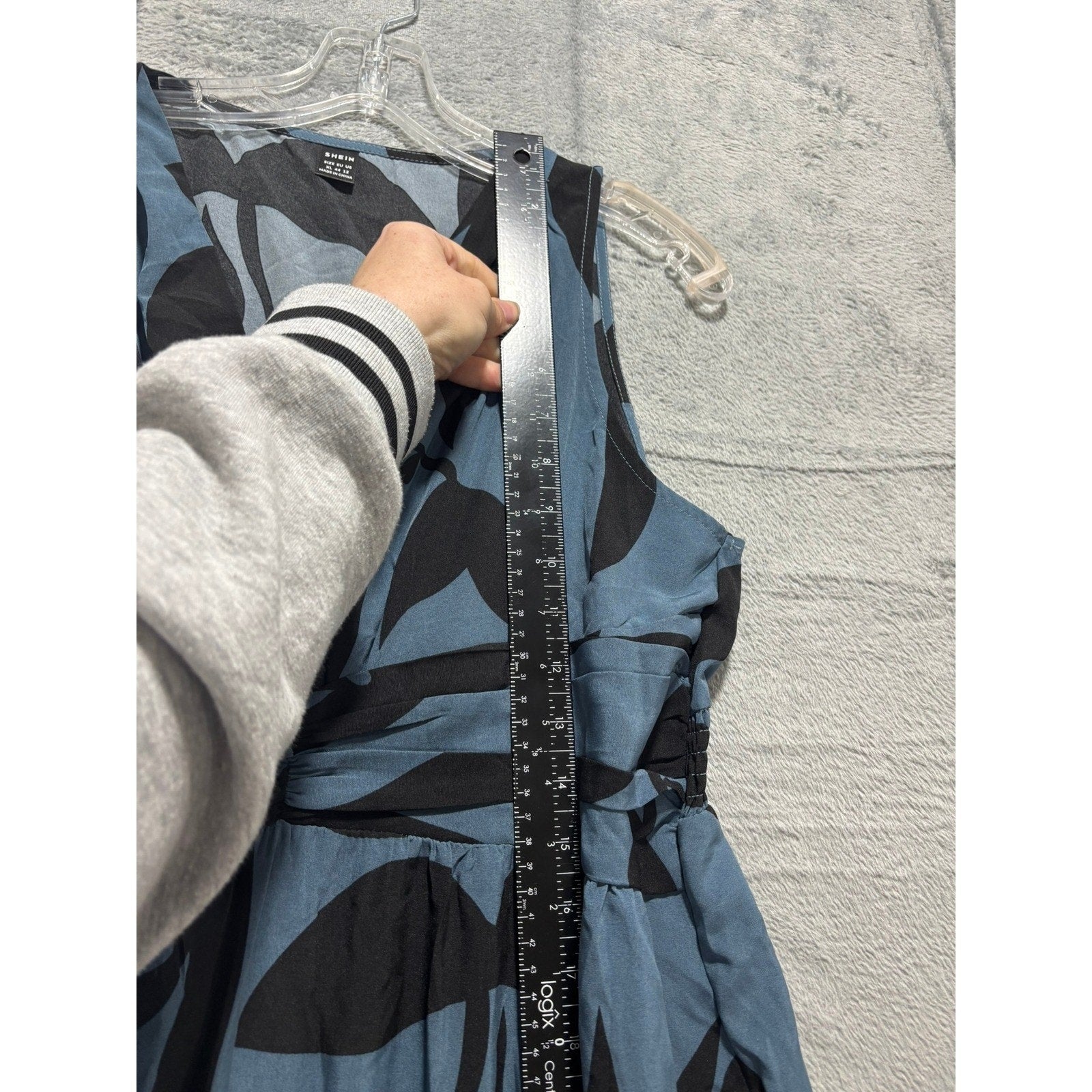 Blue Black Tropical Leaf Print Smocked Tiered Maxi Dress Women Medium Vacation