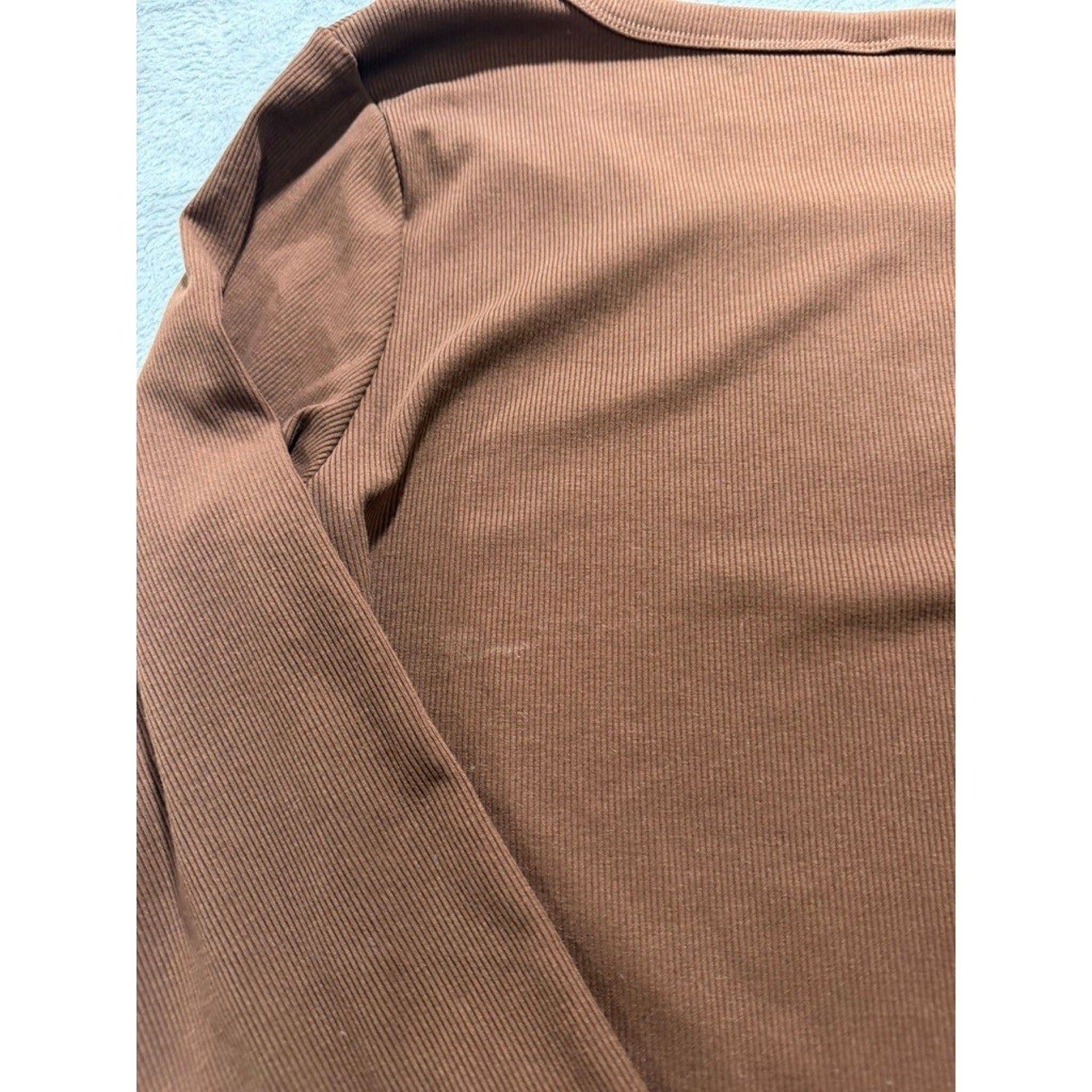 Automet Womens Brown Ribbed Square Neck Long Sleeve Top XL EZau458