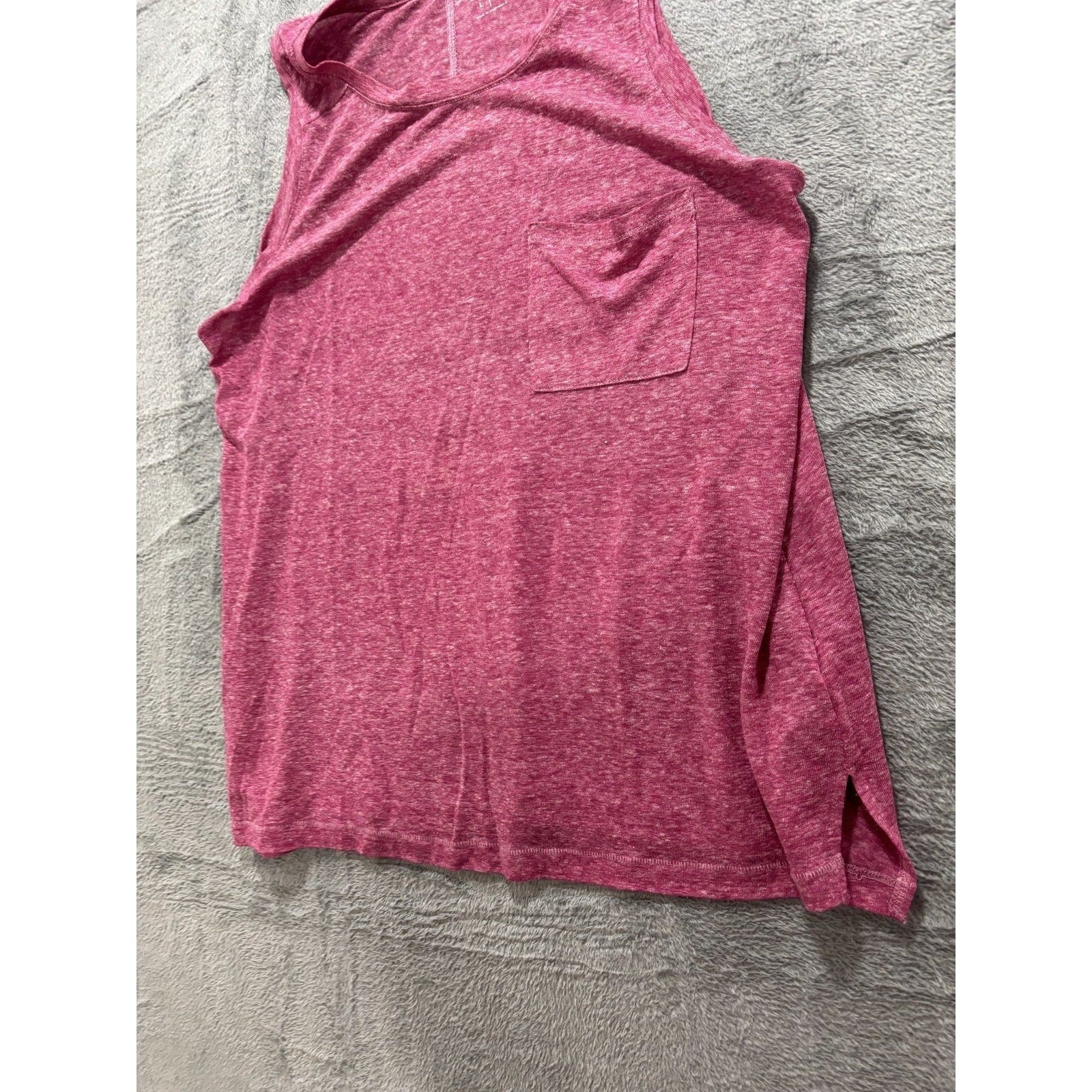 Old Navy L Womens Pink Heather Linen Blend Pocket Tank Top Casual Boho Summer
