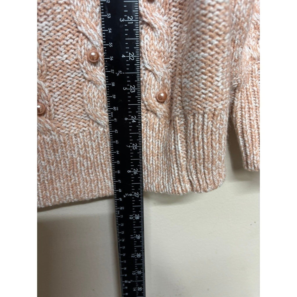 Soho Jeans Cable Knit Pearl Sweater Medium Blush Pink Chunky Cozy Preppy Chic