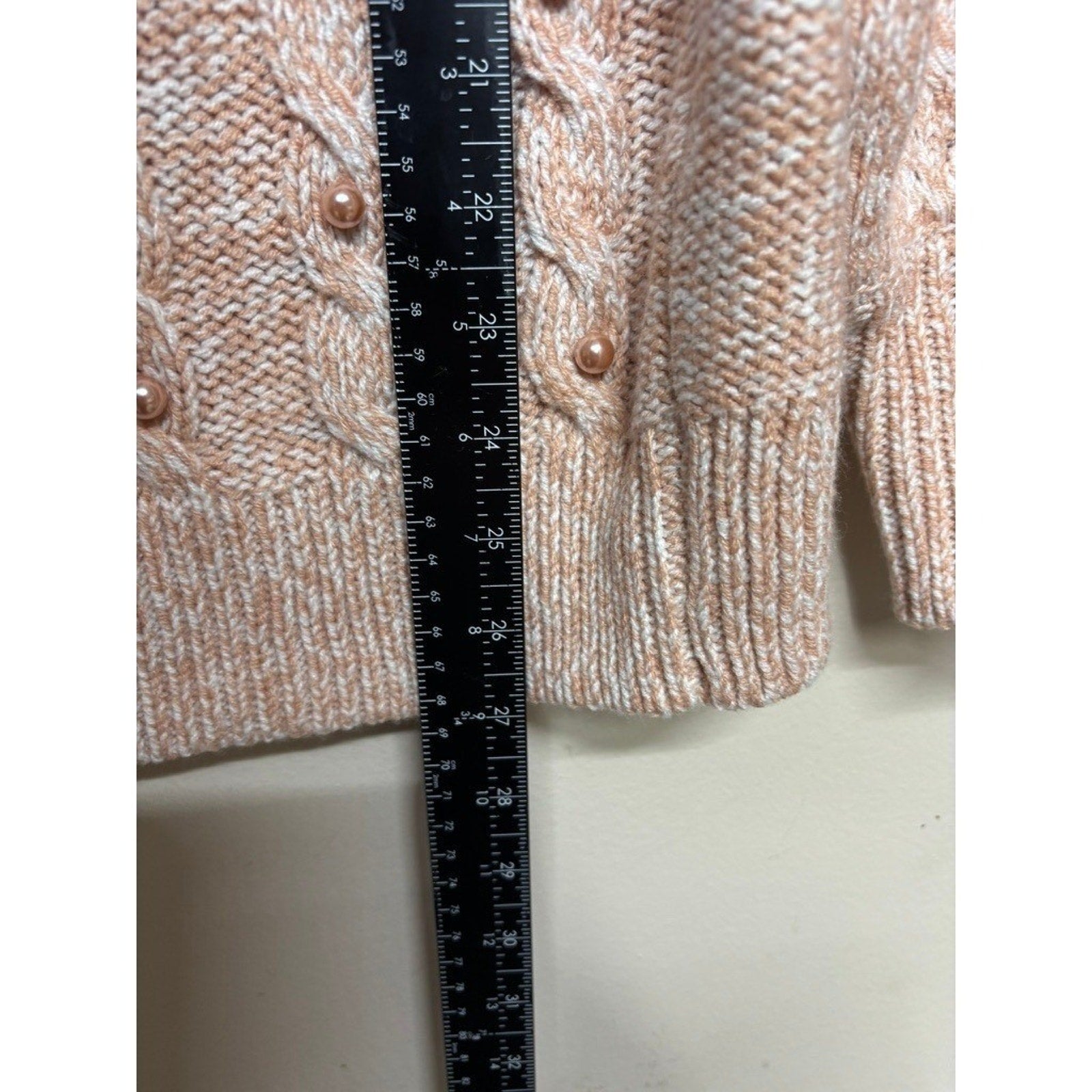 Soho Jeans Cable Knit Pearl Sweater Medium Blush Pink Chunky Cozy Preppy Chic