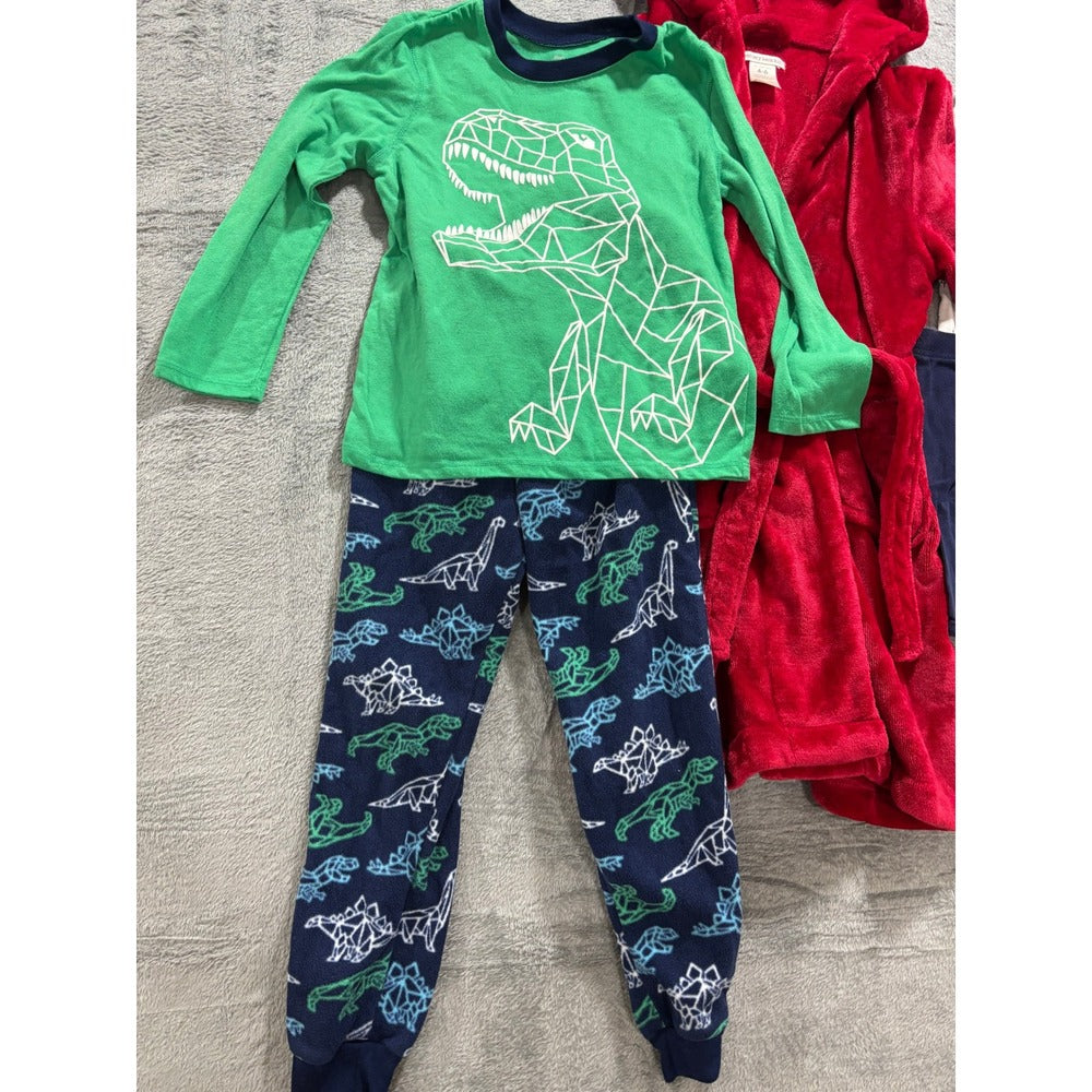 Pottery Barn Old Navy Boys 4 5 6 Red Robe Dinosaur Pajama Set Lot Cozy Casual