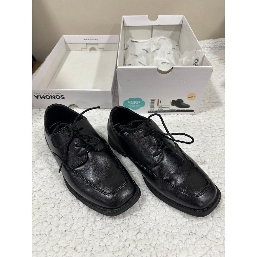 Sonoma 1 Black Lace Up Dress Shoes Boys Kids SNALEXANDER Preppy Casual Classic