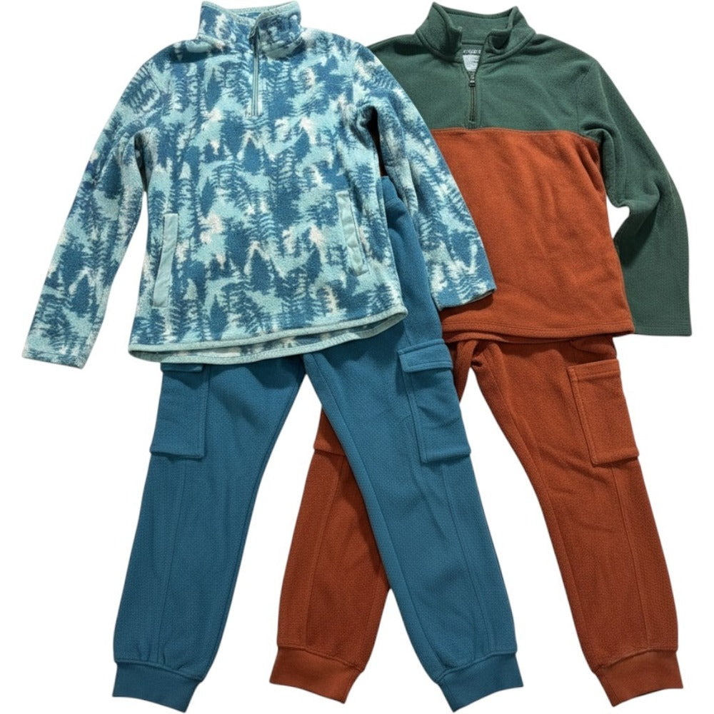 Cat & Jack Boys M 8 Fleece Lot 5pc Quarter Zip Pullover Jogger Blue Green Orange