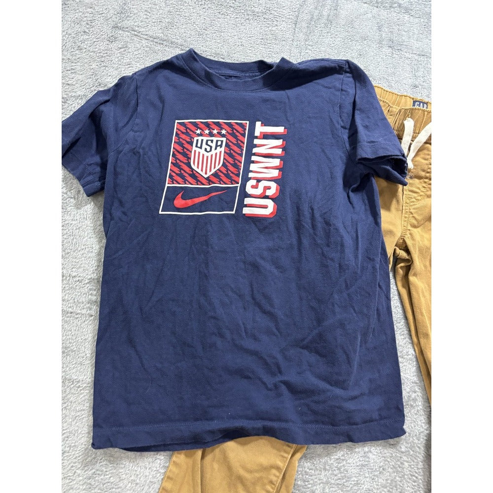 Nike GAP Boys M 10-12 Navy Tan USWNT Soccer Tee Henley Slim Pants Lot 3pc