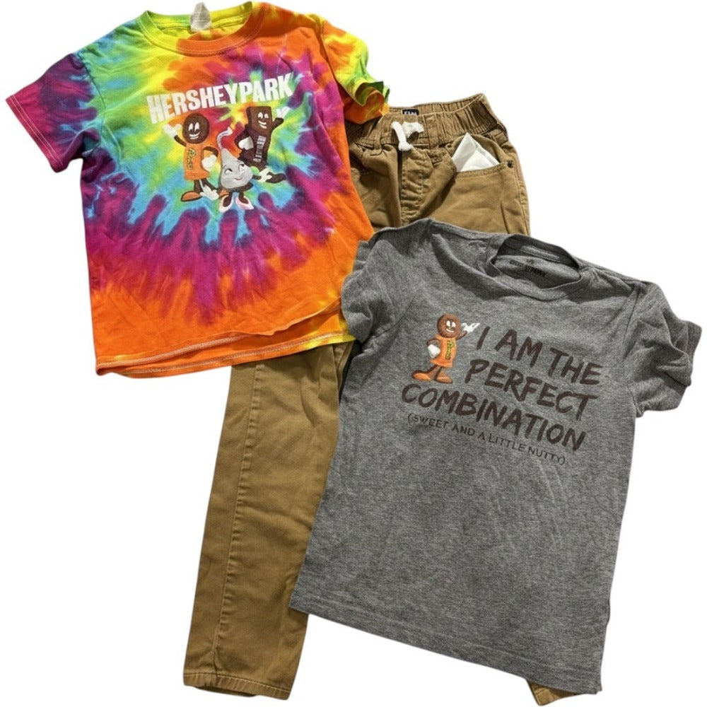 Hersheypark GAP Boys M 10-12 Gray Tan Tie Dye 3pc Shirt Pants Lot Casual Cozy