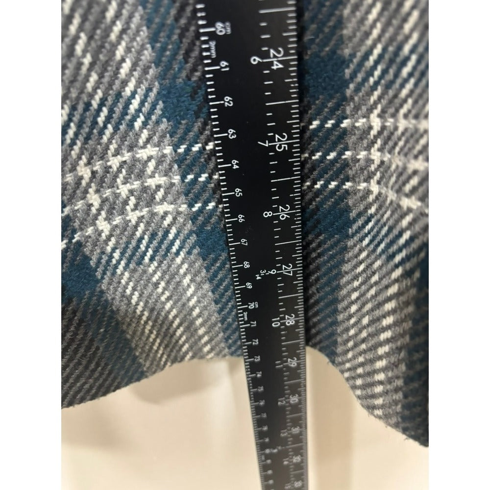Dressbarn Plaid Peacoat Jacket Teal Gray Wool Blend Double Breasted XL Preppy