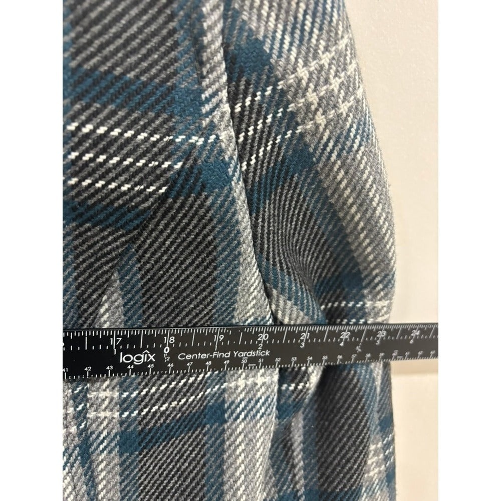 Dressbarn Plaid Peacoat Jacket Teal Gray Wool Blend Double Breasted XL Preppy