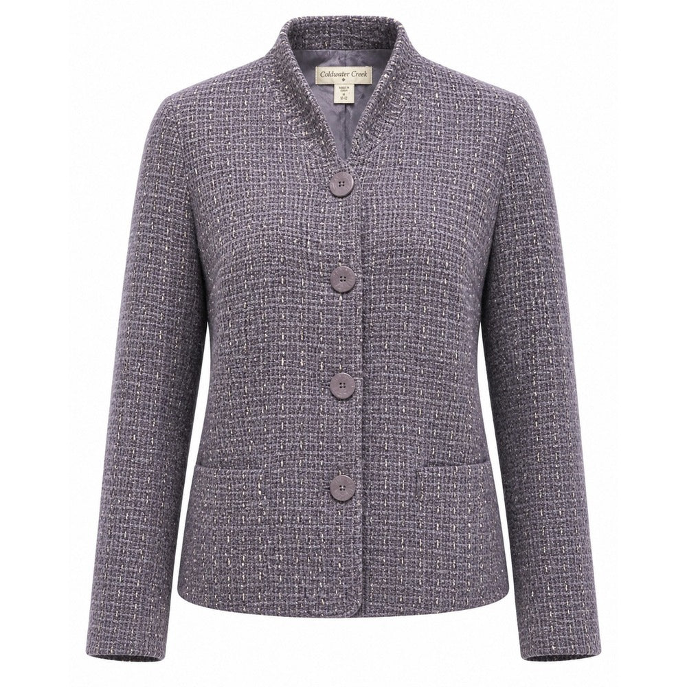 Coldwater Creek Jacket Womens M Purple Tweed Button Front Textured