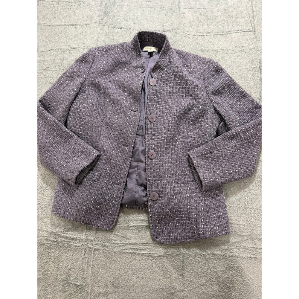 Coldwater Creek Jacket Womens M Purple Tweed Button Front Textured