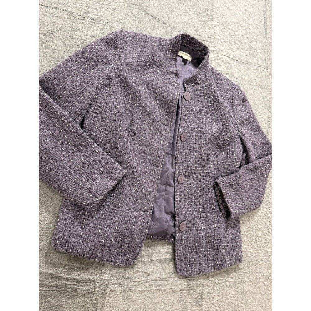 Coldwater Creek Jacket Womens M Purple Tweed Button Front Textured