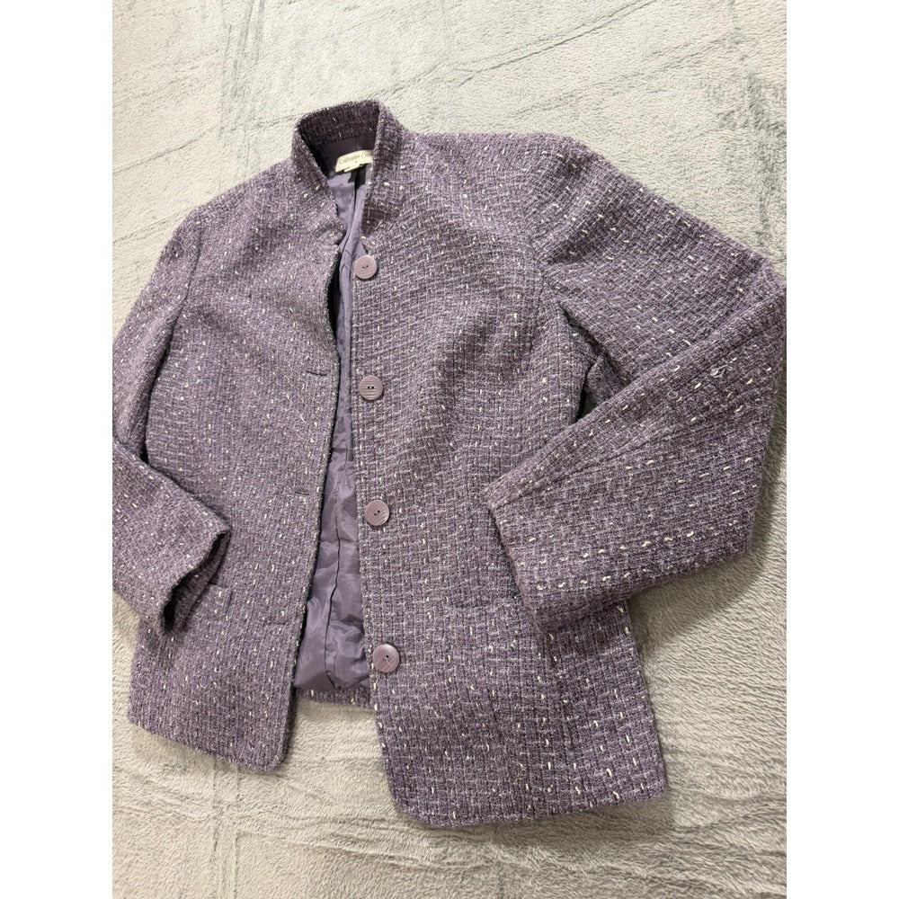 Coldwater Creek Jacket Womens M Purple Tweed Button Front Textured