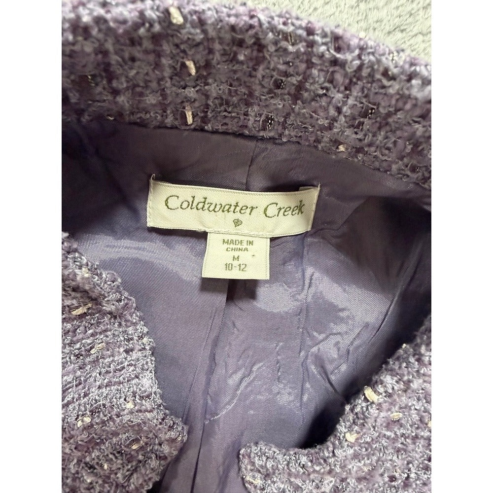 Coldwater Creek Jacket Womens M Purple Tweed Button Front Textured