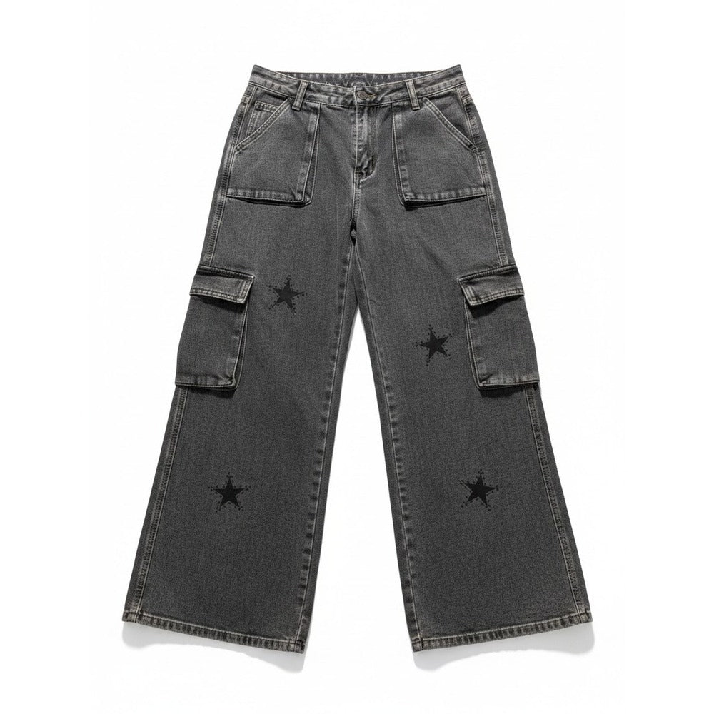 ROMWE M Gray Womens Cargo Jeans Wide Leg Vintage Casual Pants