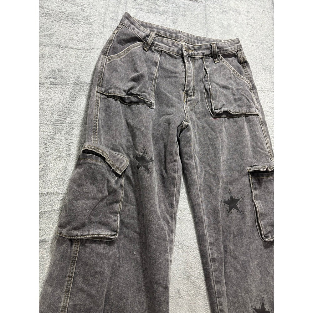 ROMWE M Gray Womens Cargo Jeans Wide Leg Vintage Casual Pants