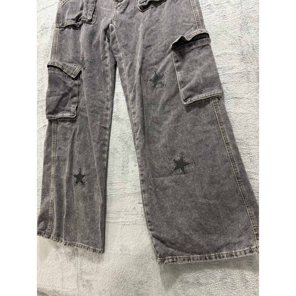 ROMWE M Gray Womens Cargo Jeans Wide Leg Vintage Casual Pants