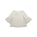 Old Navy L Cream Womens Boho Peasant Blouse Tassel Bell Sleeve Vintage Top