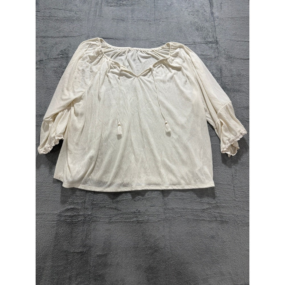 Old Navy L Cream Womens Boho Peasant Blouse Tassel Bell Sleeve Vintage Top