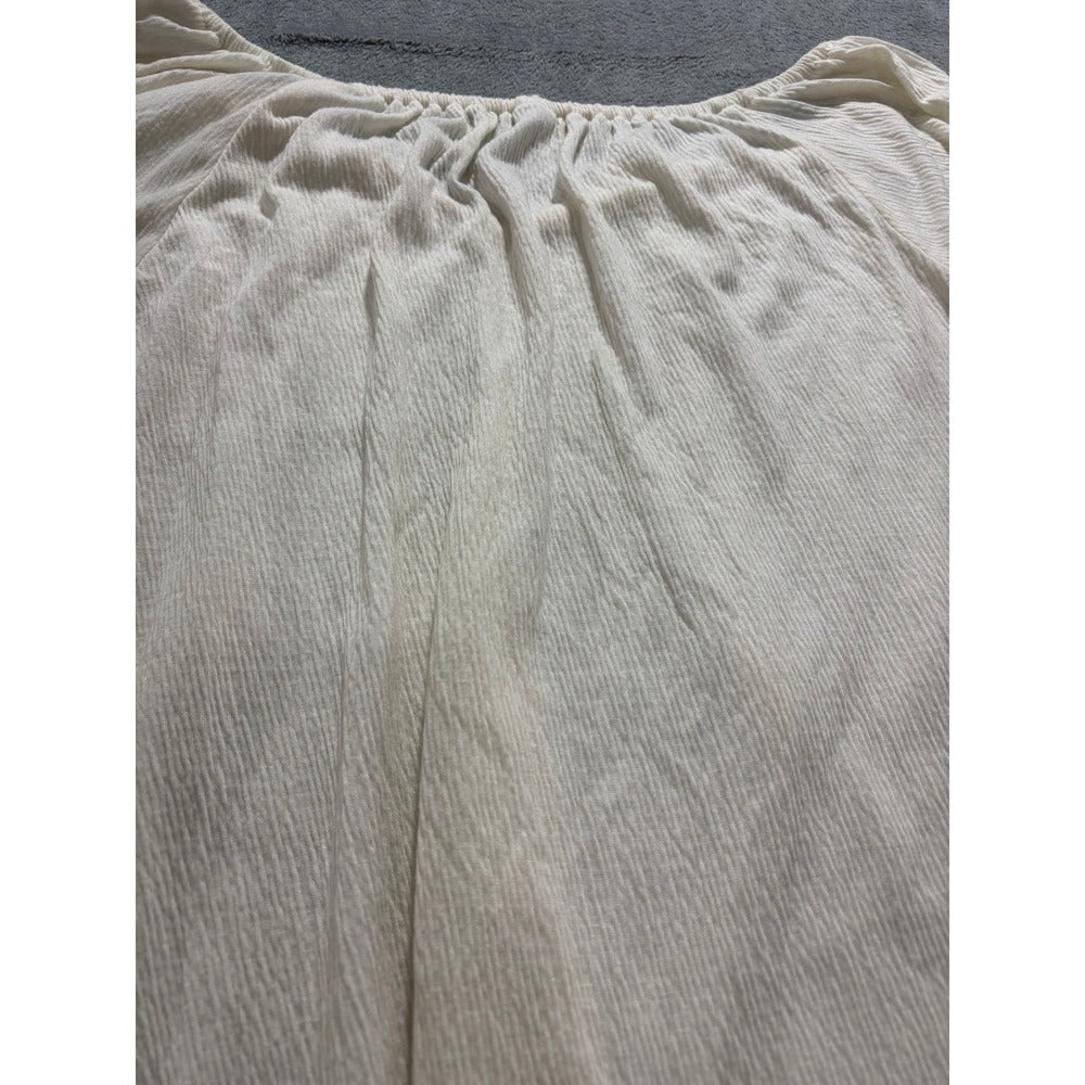 Old Navy L Cream Womens Boho Peasant Blouse Tassel Bell Sleeve Vintage Top