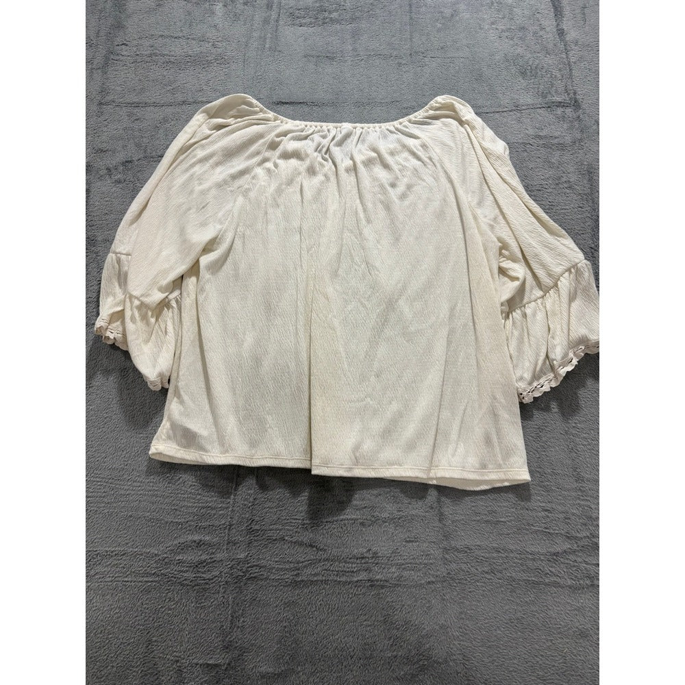 Old Navy L Cream Womens Boho Peasant Blouse Tassel Bell Sleeve Vintage Top