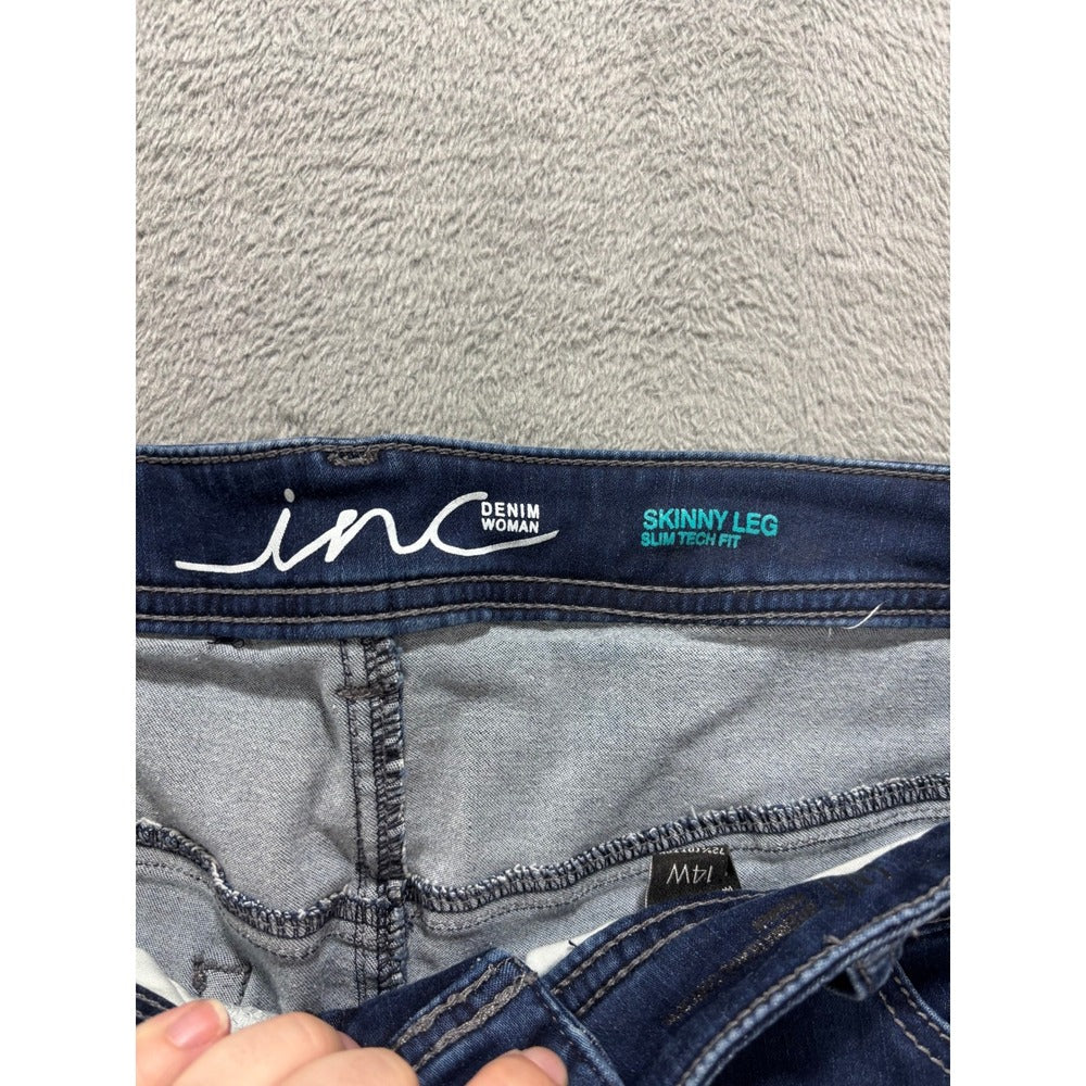 INC Womens 14W Blue Skinny Leg Slim Tech Fit Jeans Casual Classic Denim