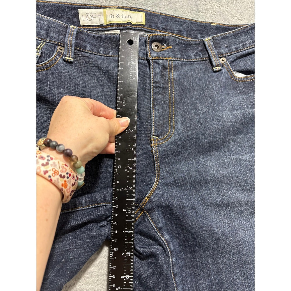 Ann Taylor LOFT 14L Dark Wash Womens Fit & Flare Jeans Vintage Boho Casual