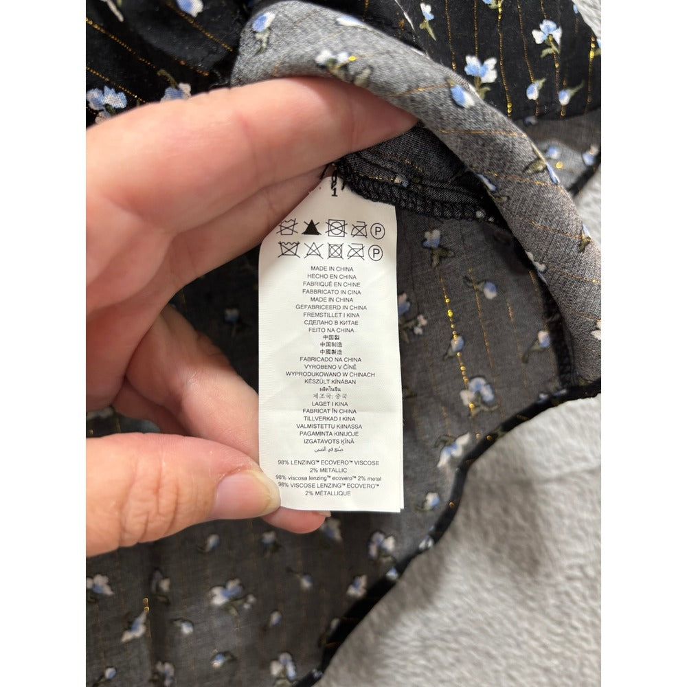 Michael Kors L Black Floral Off Shoulder Blouse Womens Boho Vintage Metallic Top