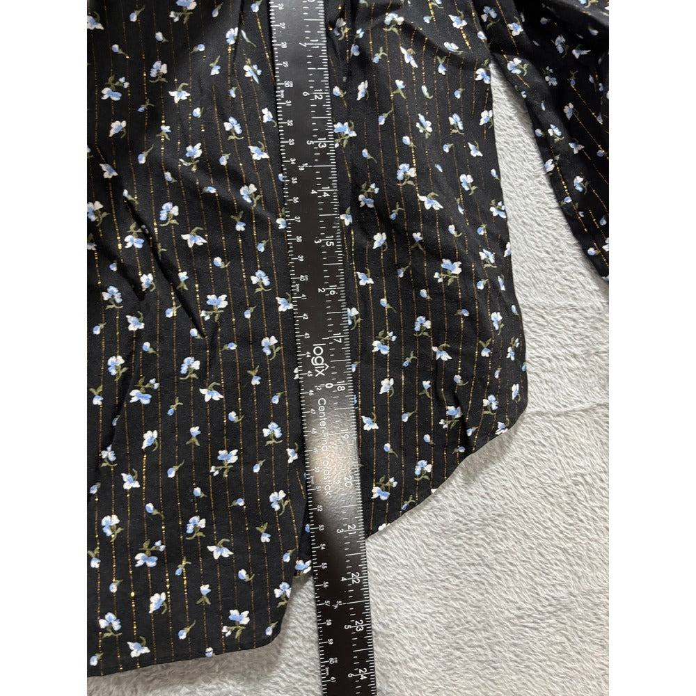 Michael Kors L Black Floral Off Shoulder Blouse Womens Boho Vintage Metallic Top
