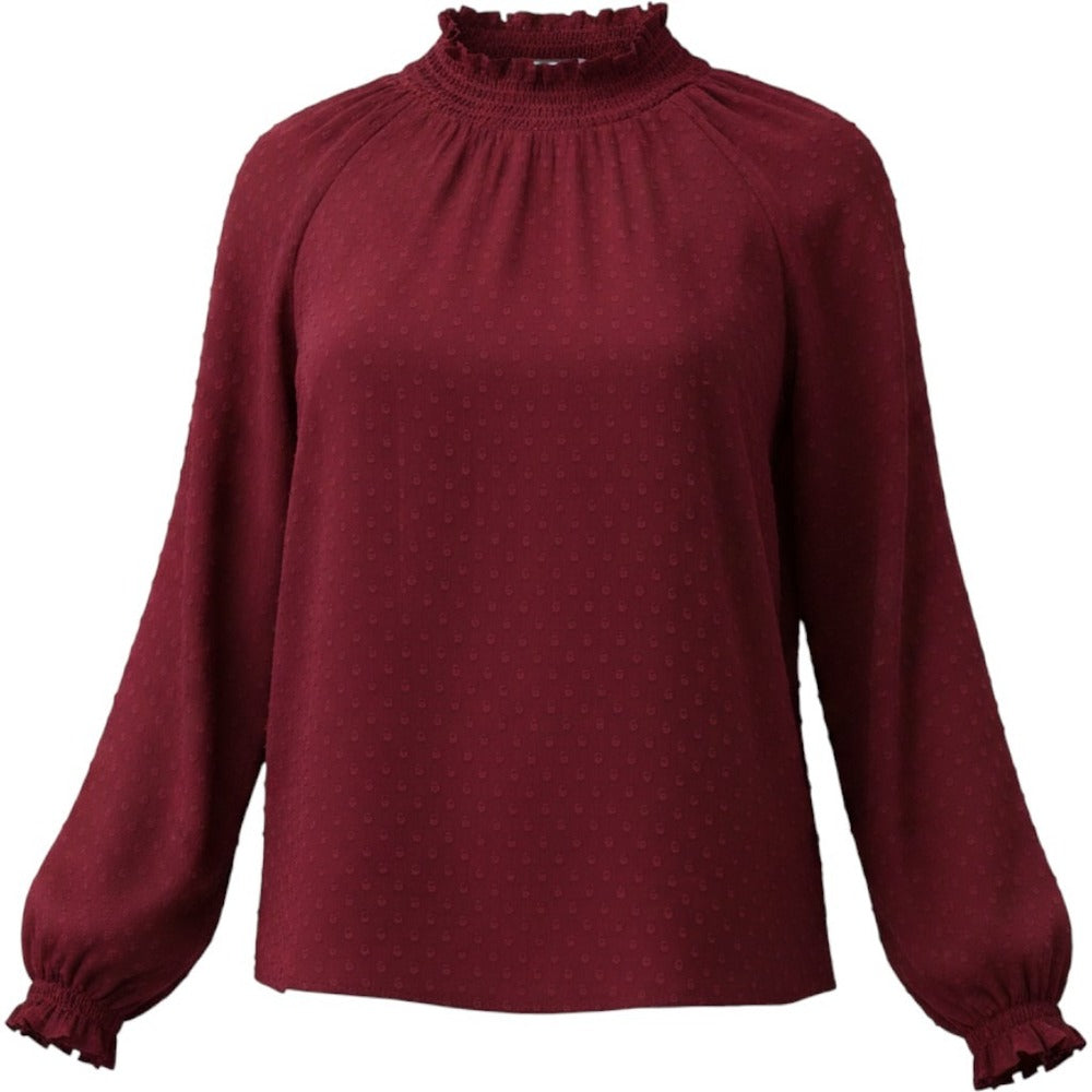 Ann Taylor Factory Womens L Burgundy Clip Dot Blouse Boho Casual Top