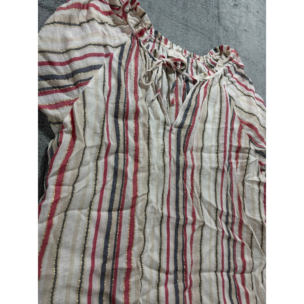 LOFT Outlet XL Womens Multicolor Striped Boho Blouse Gold Metallic Casual Cozy