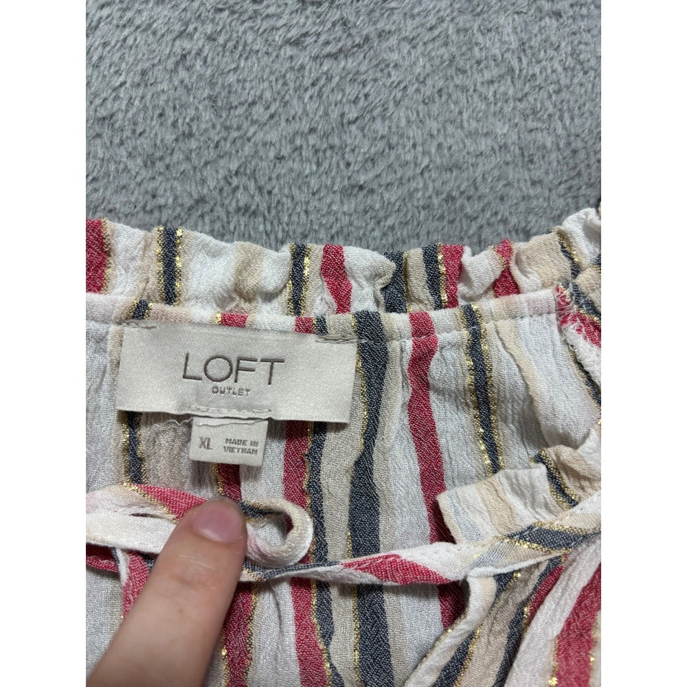 LOFT Outlet XL Womens Multicolor Striped Boho Blouse Gold Metallic Casual Cozy