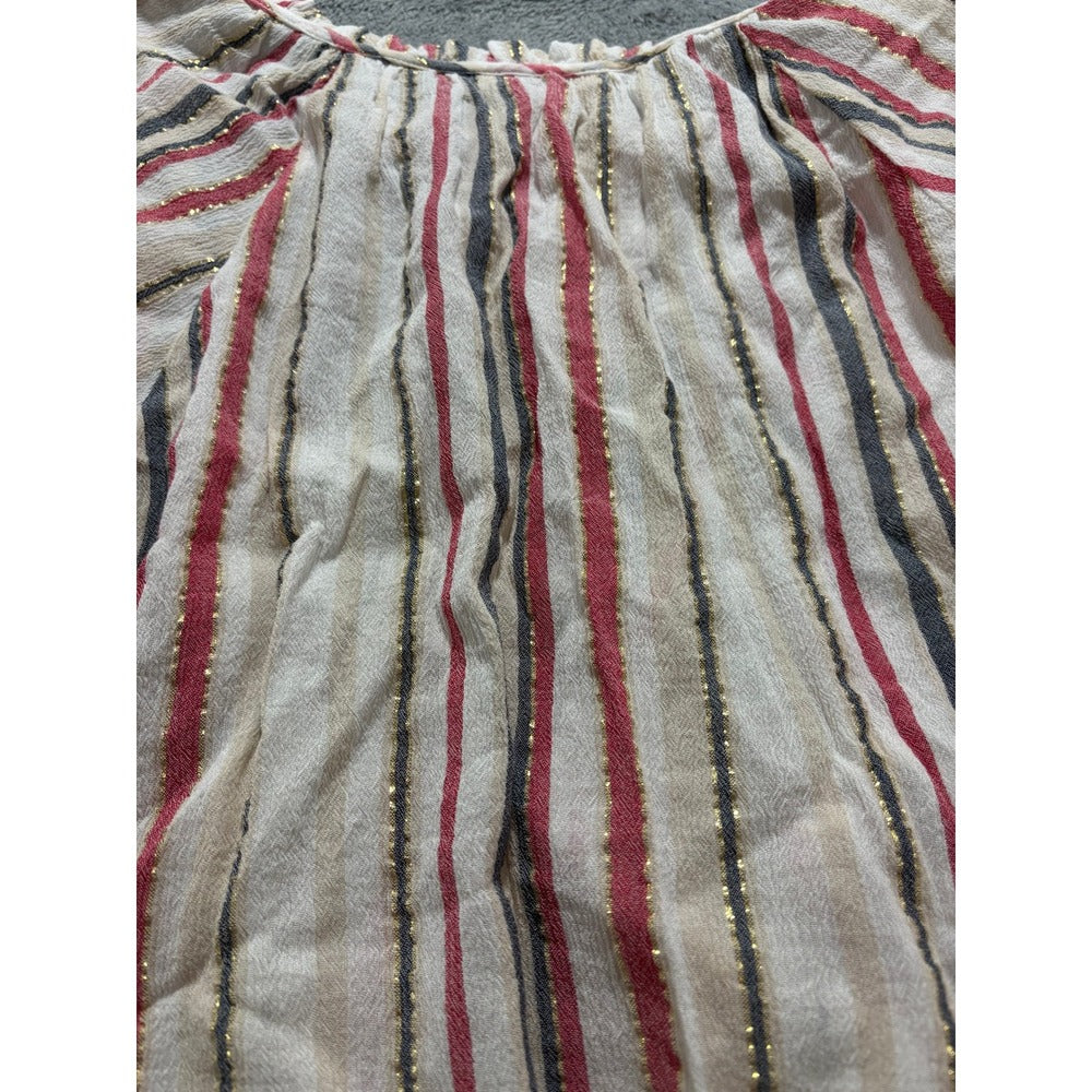LOFT Outlet XL Womens Multicolor Striped Boho Blouse Gold Metallic Casual Cozy