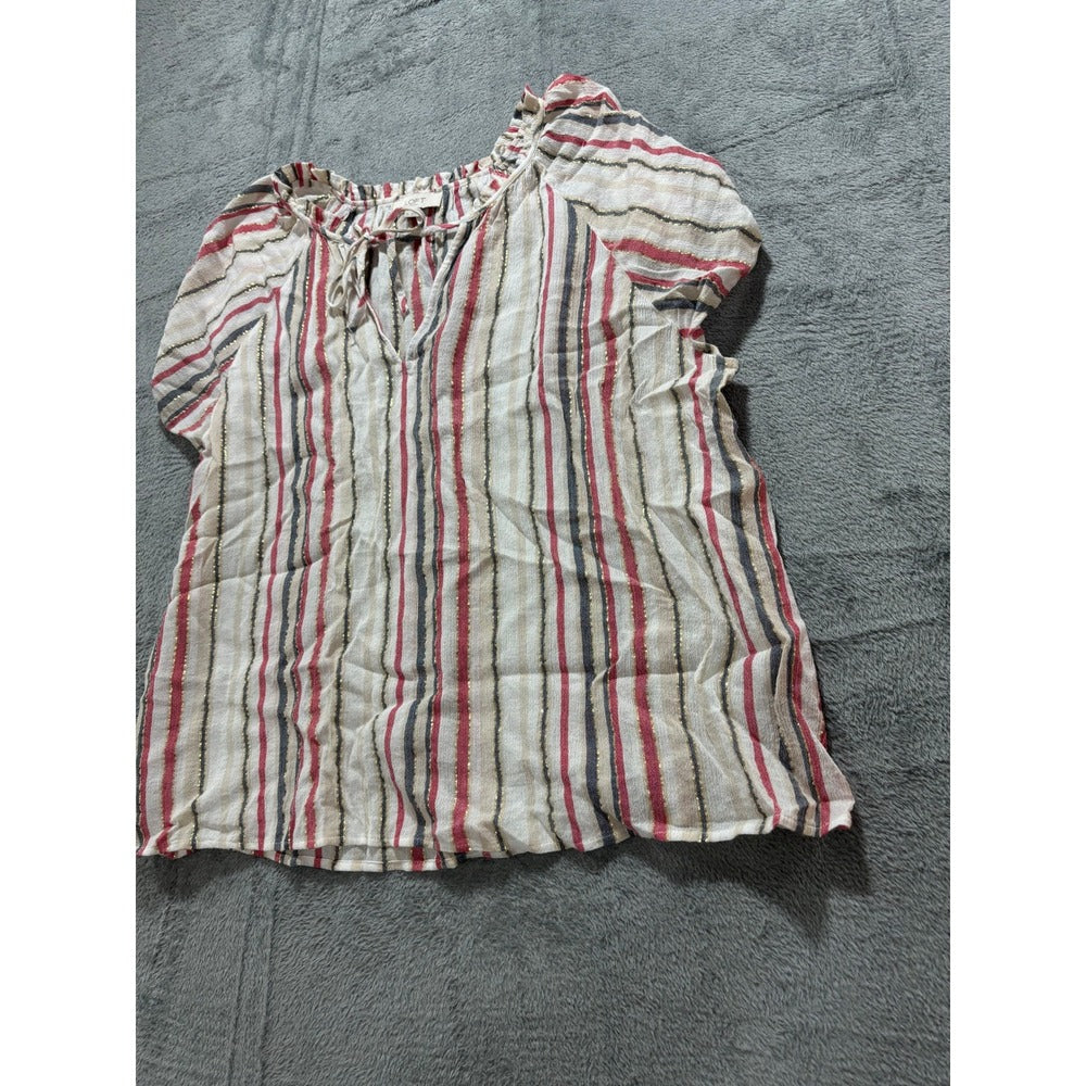 LOFT Outlet XL Womens Multicolor Striped Boho Blouse Gold Metallic Casual Cozy