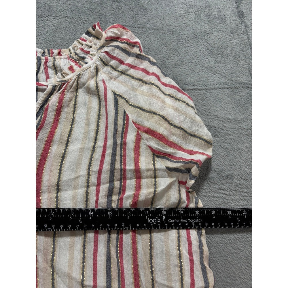 LOFT Outlet XL Womens Multicolor Striped Boho Blouse Gold Metallic Casual Cozy