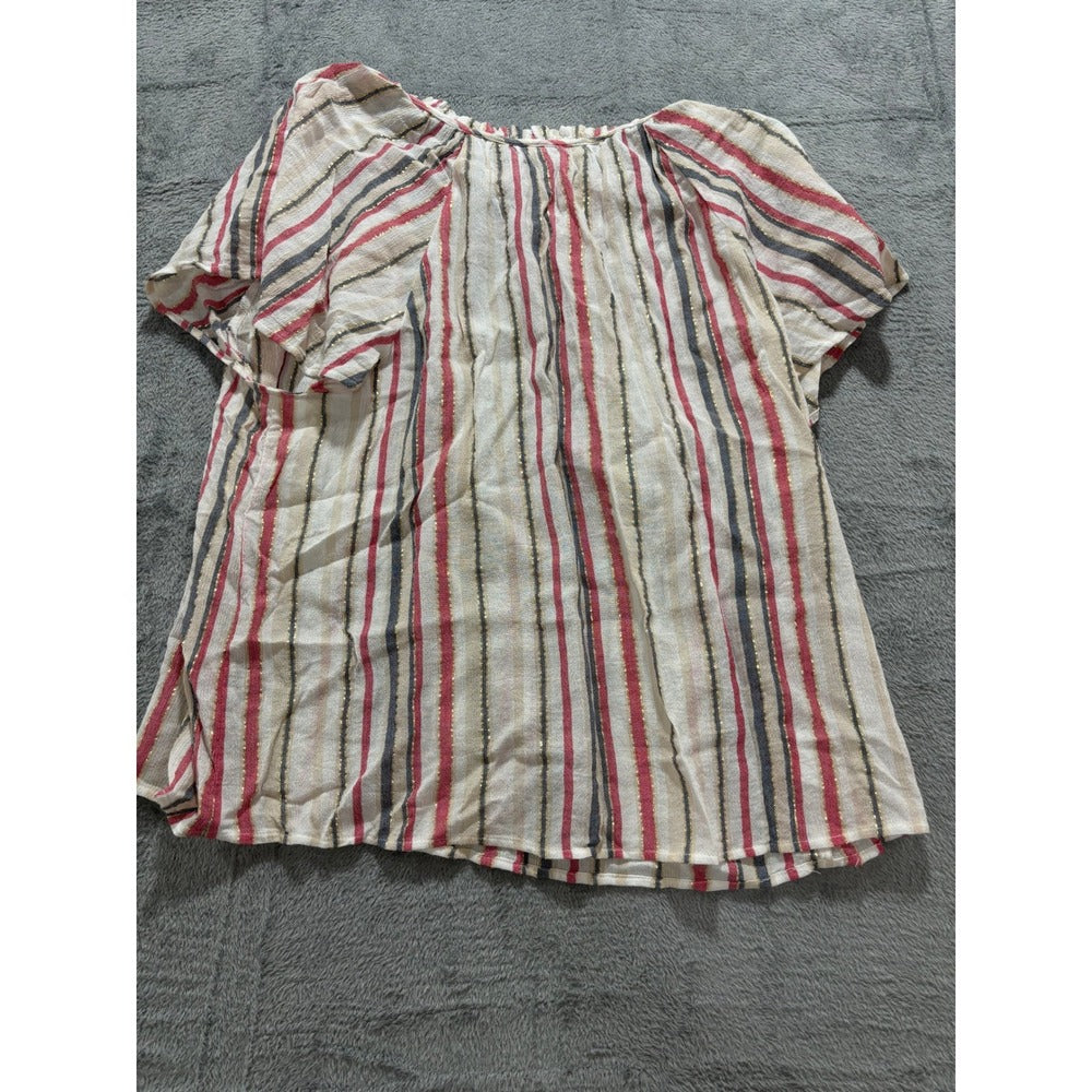 LOFT Outlet XL Womens Multicolor Striped Boho Blouse Gold Metallic Casual Cozy
