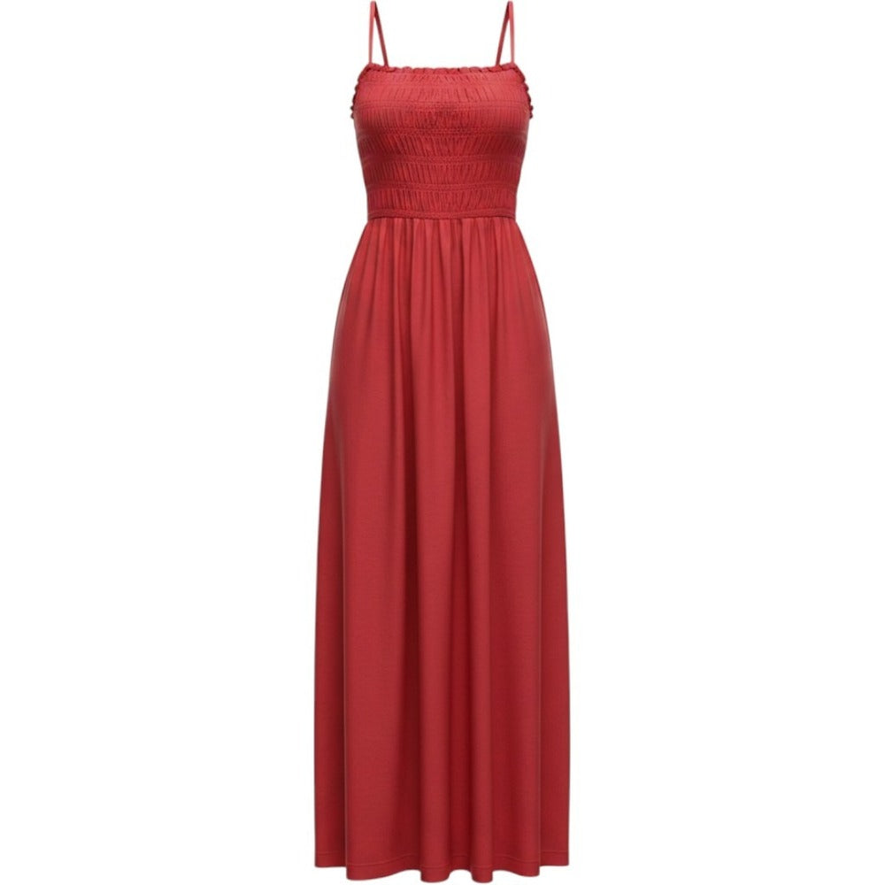 Old Navy L Red Smocked Rayon Womens Maxi Dress Boho Casual Festival