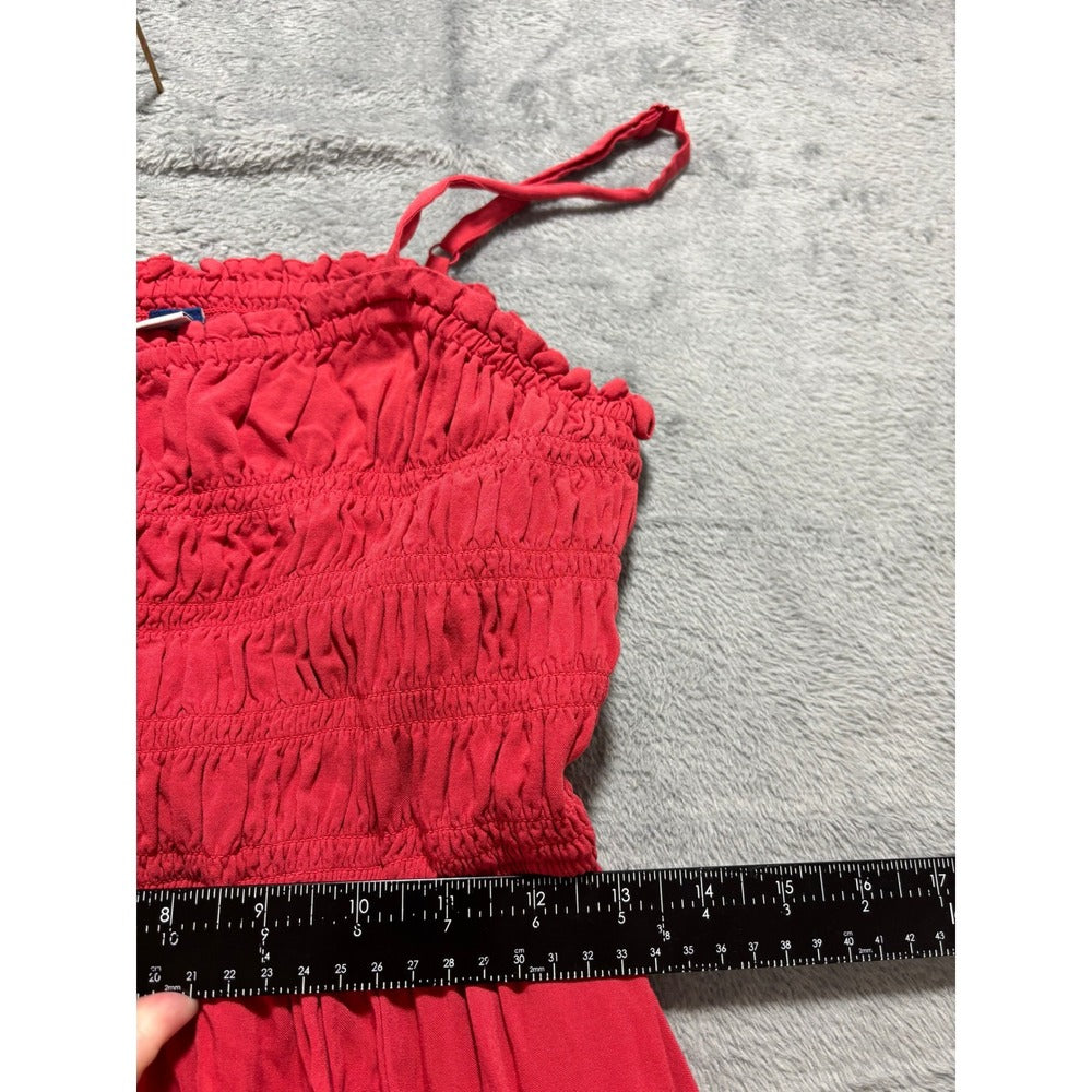 Old Navy L Red Smocked Rayon Womens Maxi Dress Boho Casual Festival