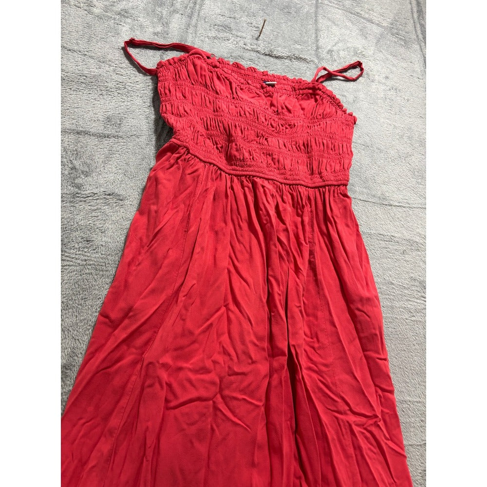 Old Navy L Red Smocked Rayon Womens Maxi Dress Boho Casual Festival