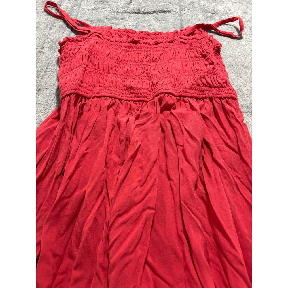 Old Navy L Red Smocked Rayon Womens Maxi Dress Boho Casual Festival