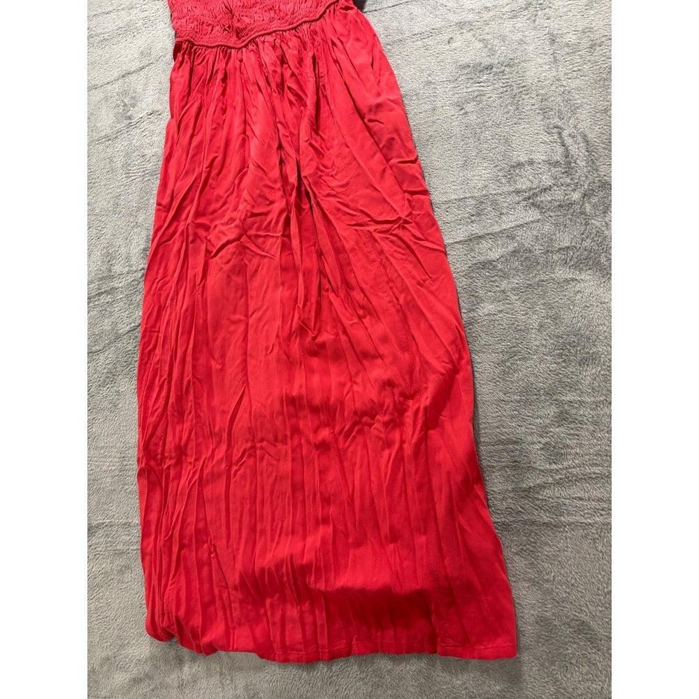 Old Navy L Red Smocked Rayon Womens Maxi Dress Boho Casual Festival