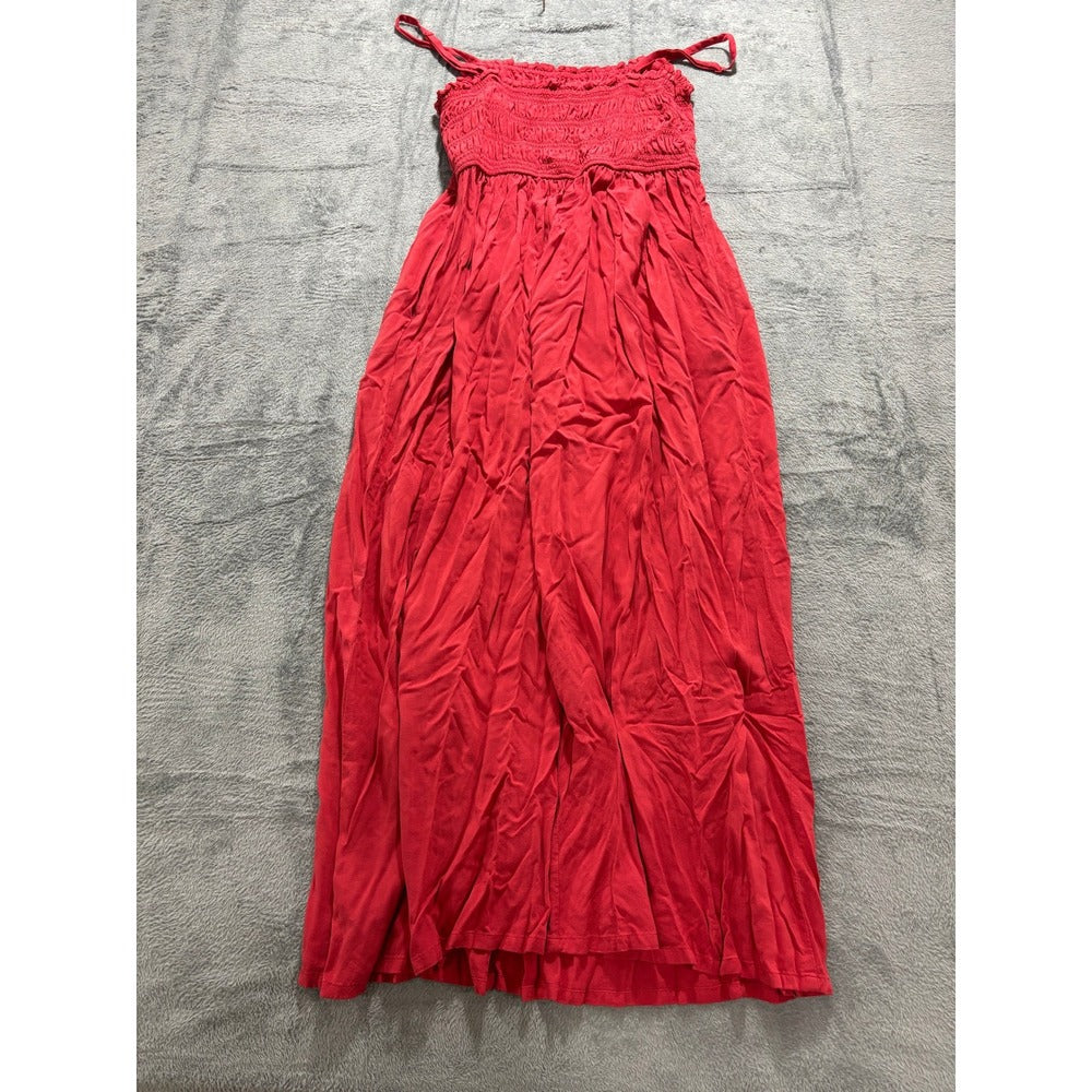 Old Navy L Red Smocked Rayon Womens Maxi Dress Boho Casual Festival