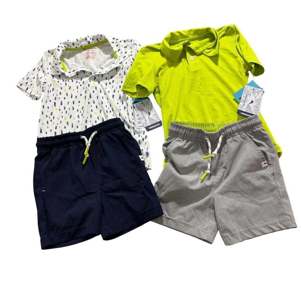 Tommy Bahama XS 4 Lime Green Gray White 4pc Polo Shorts Set Athleisure Coastal