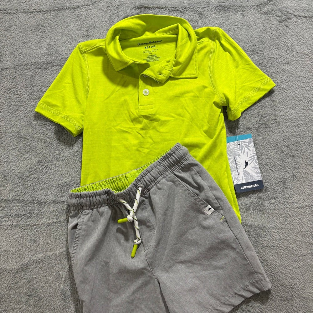 Tommy Bahama XS 4 Lime Green Gray White 4pc Polo Shorts Set Athleisure Coastal
