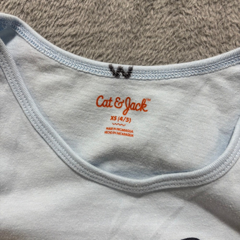 Cat & Jack 365Kids 4T 4 Blue Shark Tank Top Denim Shorts Tie Dye Set Casual 4pc